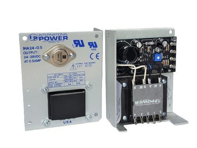 IHA24-0.5 The International Power DC Power Supplies IHA24-0.5 is a linear AC DC converter with adjustable output. It features a 100-240 VAC input and provides a 24V 0.5A output.
