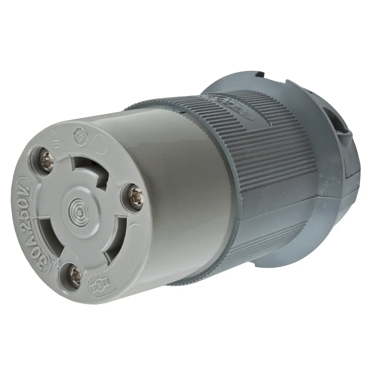 HBL2623F The Hubbell HBL2623F is a Twist-Lock Insulgrip connector rated for 30A and 250V AC. It features a heat-stabilized nylon body and a NEMA L6-30R configuration.