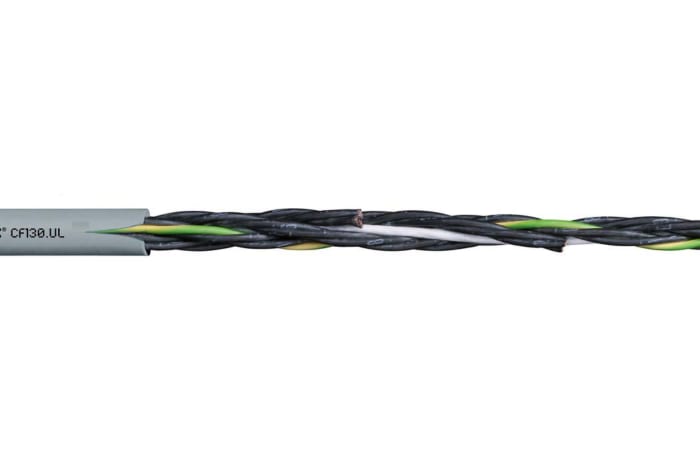 CF130.10.04.UL The Igus CF130.10.04.UL is a 4-core control cable with a 1mm² conductor size and a 500V nominal voltage rating. It features a grey thermoplastic elastomer jacket and operates within a temperature range of -5°C to +70°C.