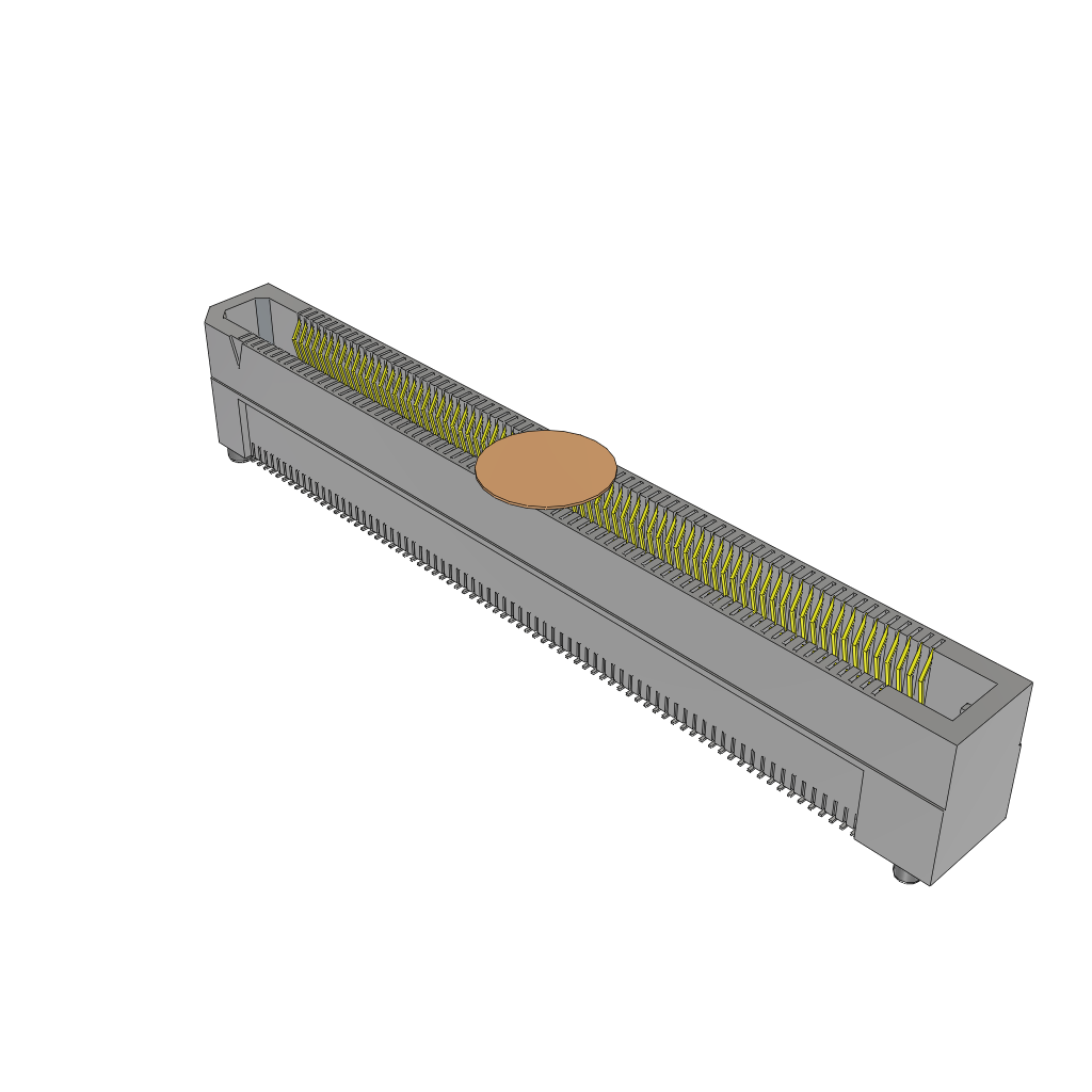 ERF5-075-07.0-L-DV-K-TR Samtec ERF5 series 150 position socket connector with center strip contacts, 0.50mm pitch, 2 rows, surface mount, gold plating.

