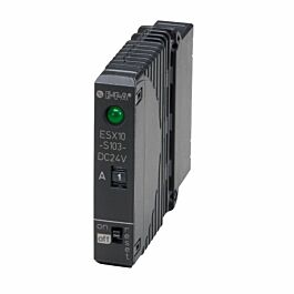 ESX10-S103-DC24V-1A-10A The E-T-A ESX10-S103-DC24V-1A-10A is a solid state circuit breaker with a 10A current rating and 32V voltage rating. It features a slide switch actuator and holder mounting.