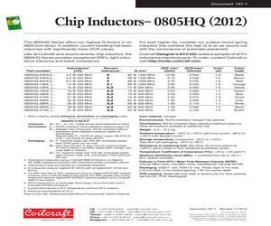 0805HQ-39NXGLC The Coilcraft 0805HQ-39NXGLC is a ceramic-core RF inductor with a nominal inductance of 0.039 uH. It features a 2% tolerance and a maximum current rating of 1.1A.