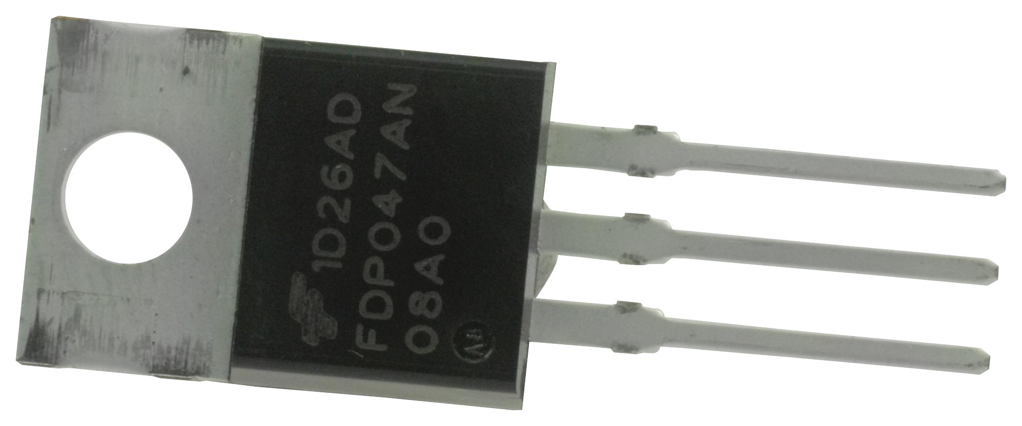 FDP047AN08A0 FDP047AN08A0 is an N-Channel Power MOSFET from ON Semiconductor. It offers a 75V drain-source breakdown voltage, 80A continuous drain current (TC<144°C), and low 4.7mΩ max on-resistance in a TO-220-3 package.